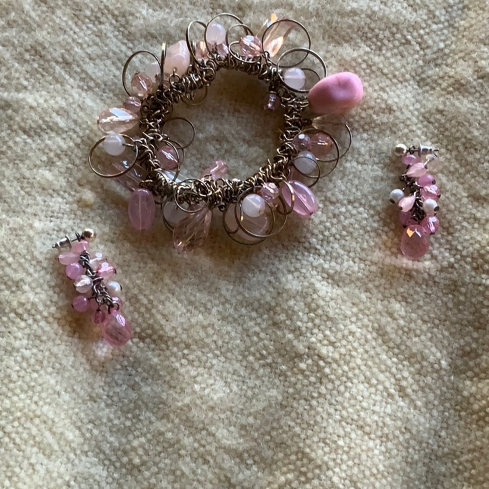 Pink bead bracelet and earring set